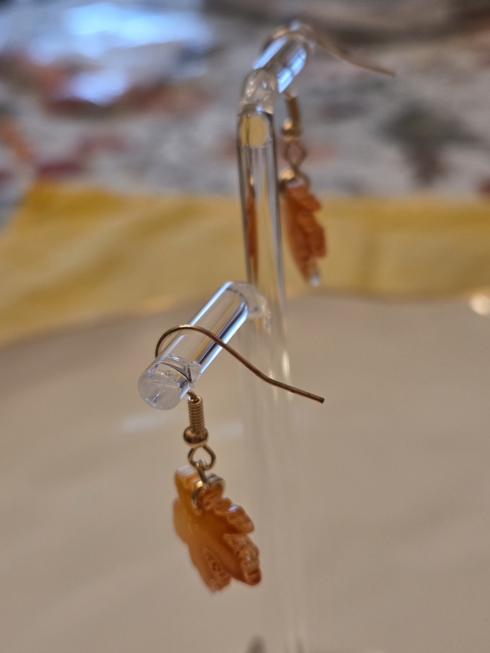 Autumn Maple Leaf Drop Earrings - Golden Orange Resin- NWT - Picture 4 of 6